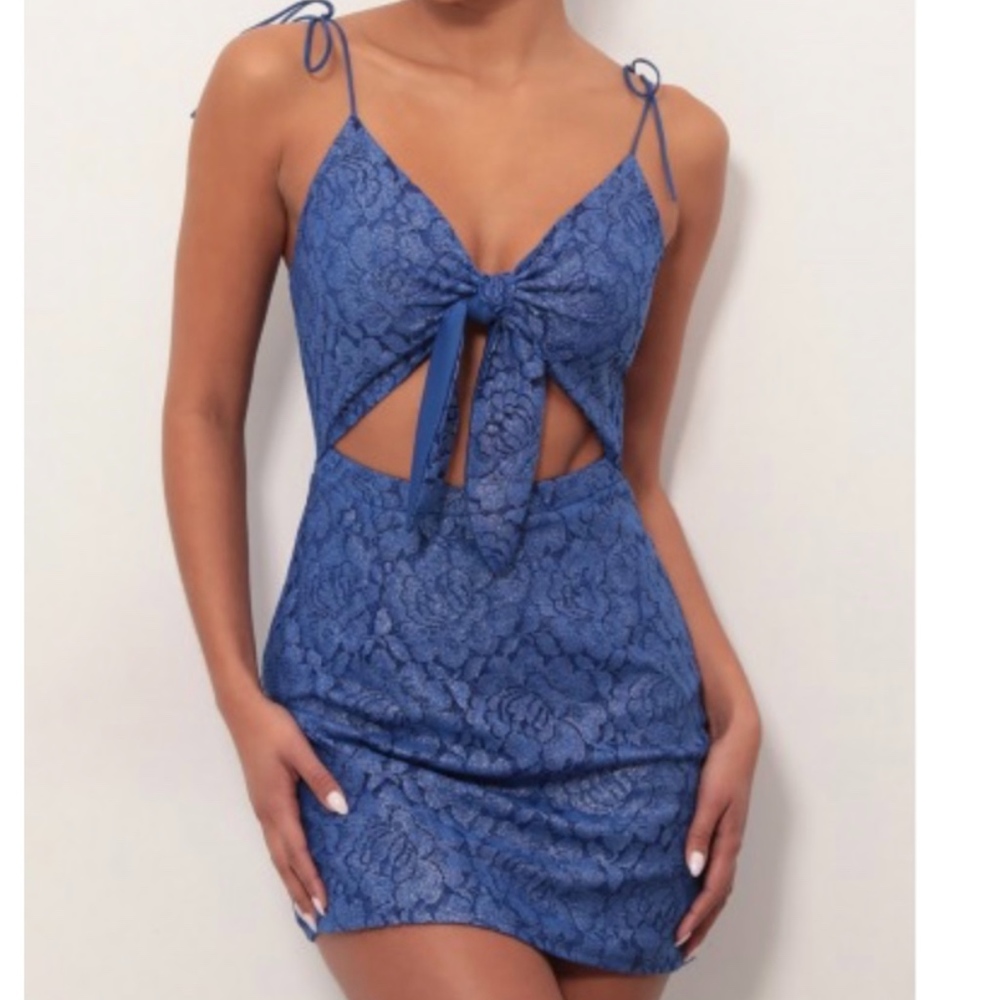 Royal Blue Lace Shimmer Tie Dress